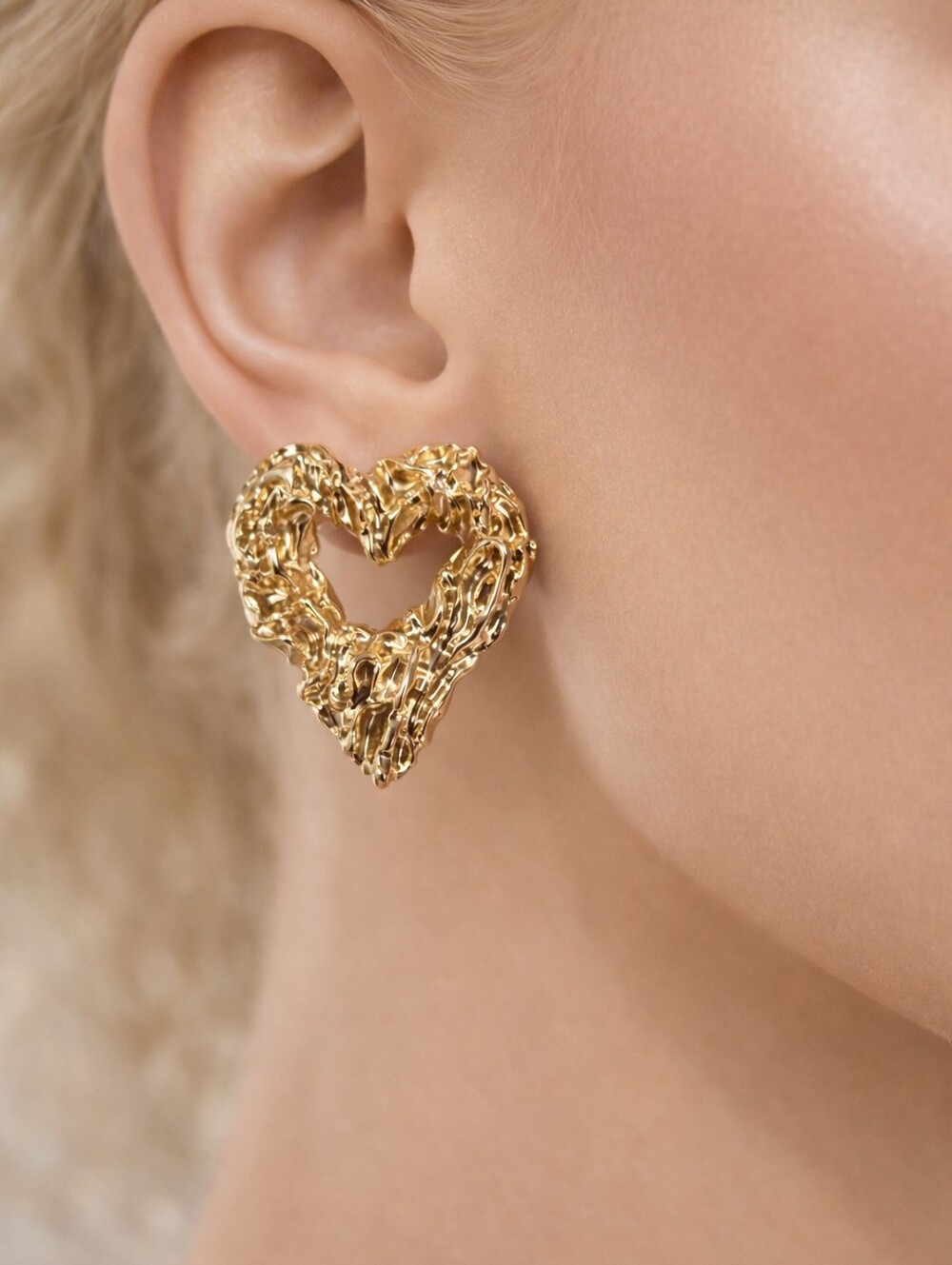 Textured Gold Heart Statement Earrings – Romantic Women’s Fashion Jewelry